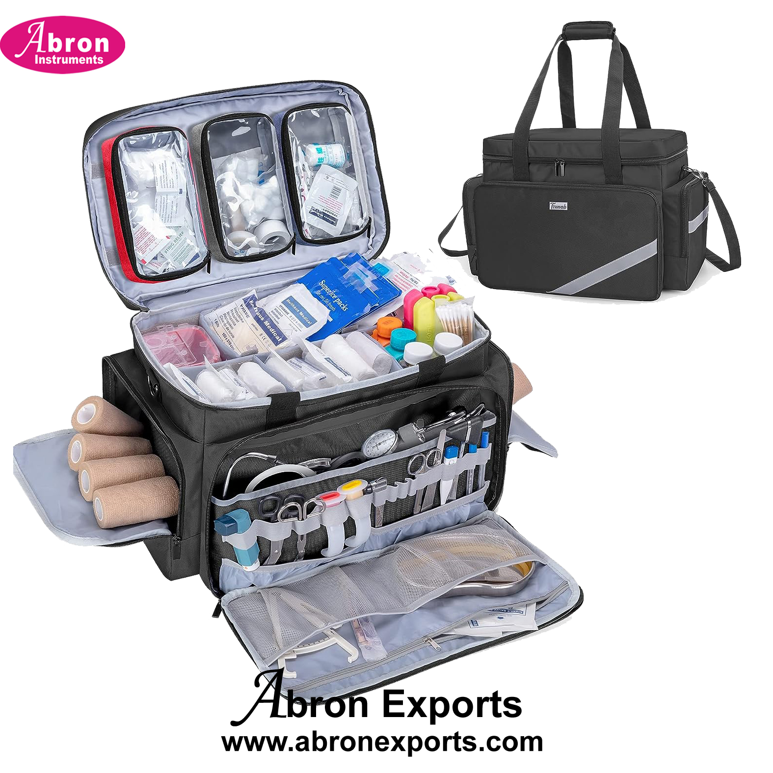 First aid Bag carry bag Ambulance Trauma Bag with Inner Dividers and Anti Slip Bottom Ideal for EMT EMS Paramedics Hospital Abron ABM-2001BA 